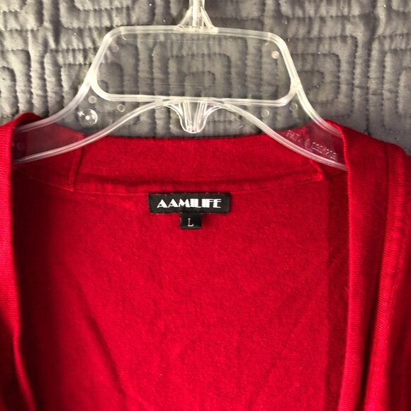 Aamilife Cardigan Womens Size Large Red Long Sleeve Viscose Blend - Picture 2 of 7